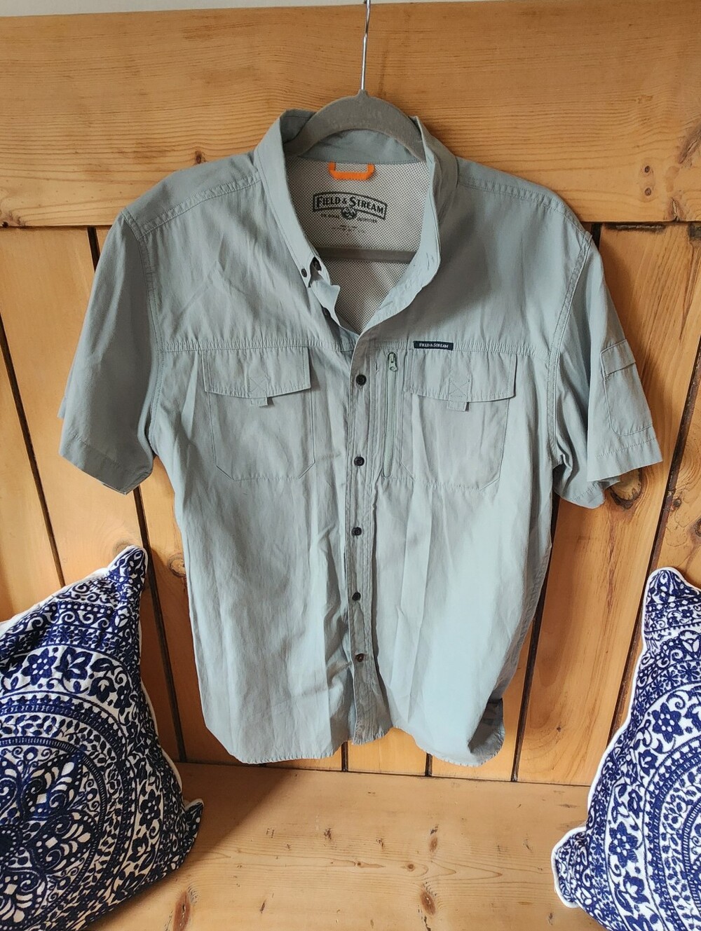 Field & Stream Short-Sleeve Utility Shirt - Sage Green Large Mens Button Down